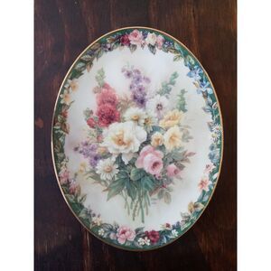 Vintage Lena Liu's Floral Cameos Oval Plate "Remembrance"
